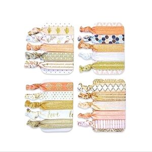 20 No Crease FOE Elastic Hair Ties Coral Pink Gold Printed Hair Tie 4-Packs